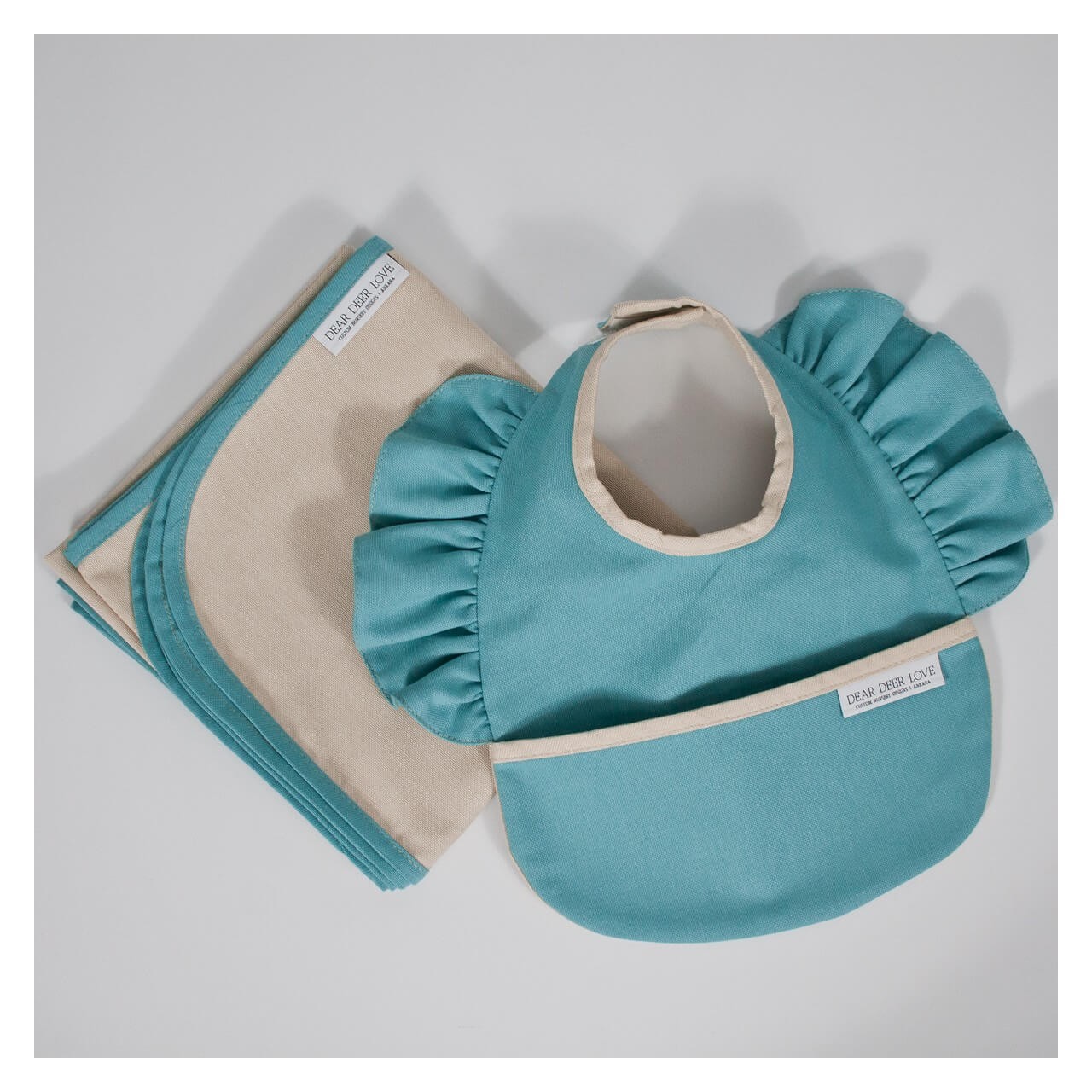 Aqua Fırfırlı Mama Önlüğü & Örtü