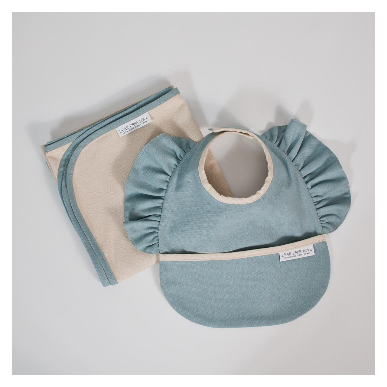 Teal Fırfırlı Mama Önlüğü & Örtü