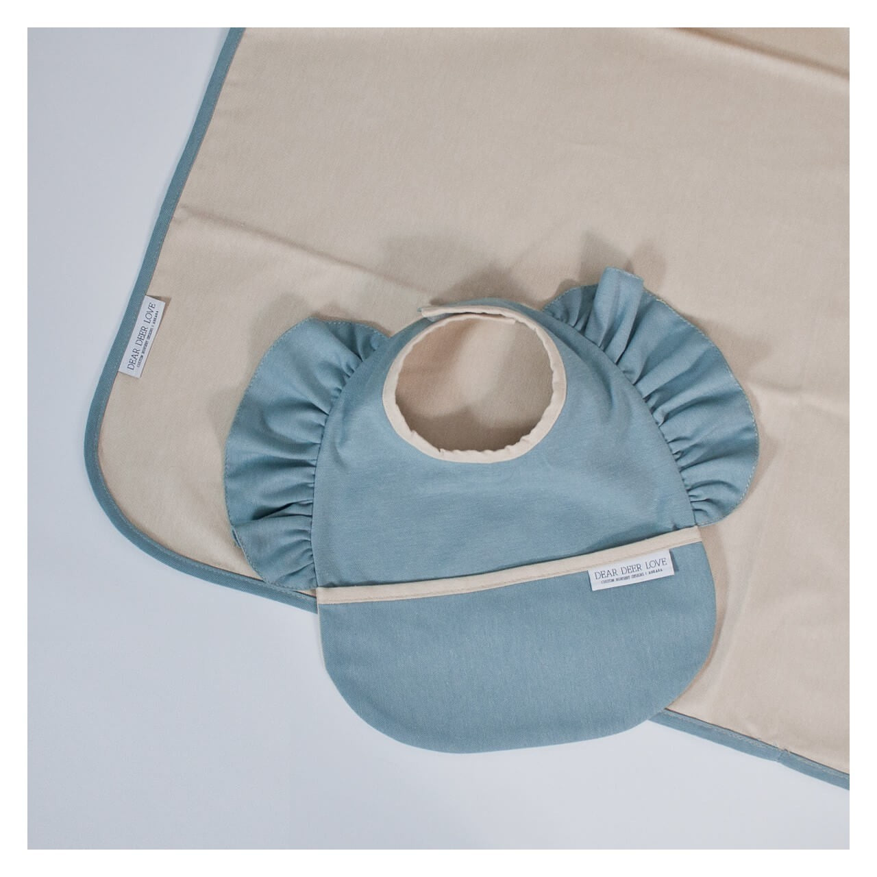 Teal Fırfırlı Mama Önlüğü & Örtü