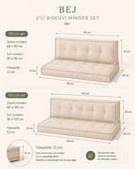 Bej 2’li Bisküvi Minder Seti | French Mattress Zemin ve Sırt Minderi
