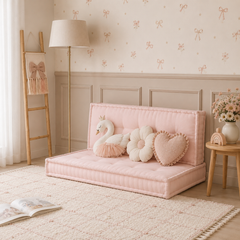 Pudra Pembe 2’li Bisküvi Minder Seti | French Mattress Zemin ve Sırt Minderi