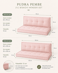 Pudra Pembe 2’li Bisküvi Minder Seti | French Mattress Zemin ve Sırt Minderi